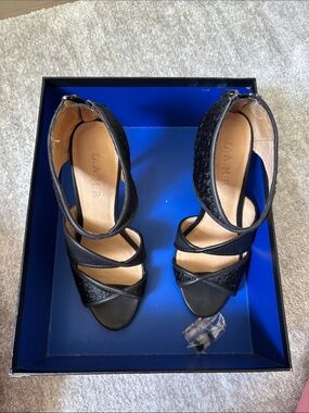 L.A.M.B. Black Strappy Ankle-Heel Sandals